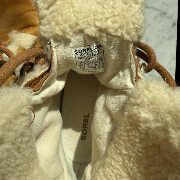 Sorel Joan of Arctic Wedge II Shearling Boots Camel Tan Sz 9 - Picture 8 of 9